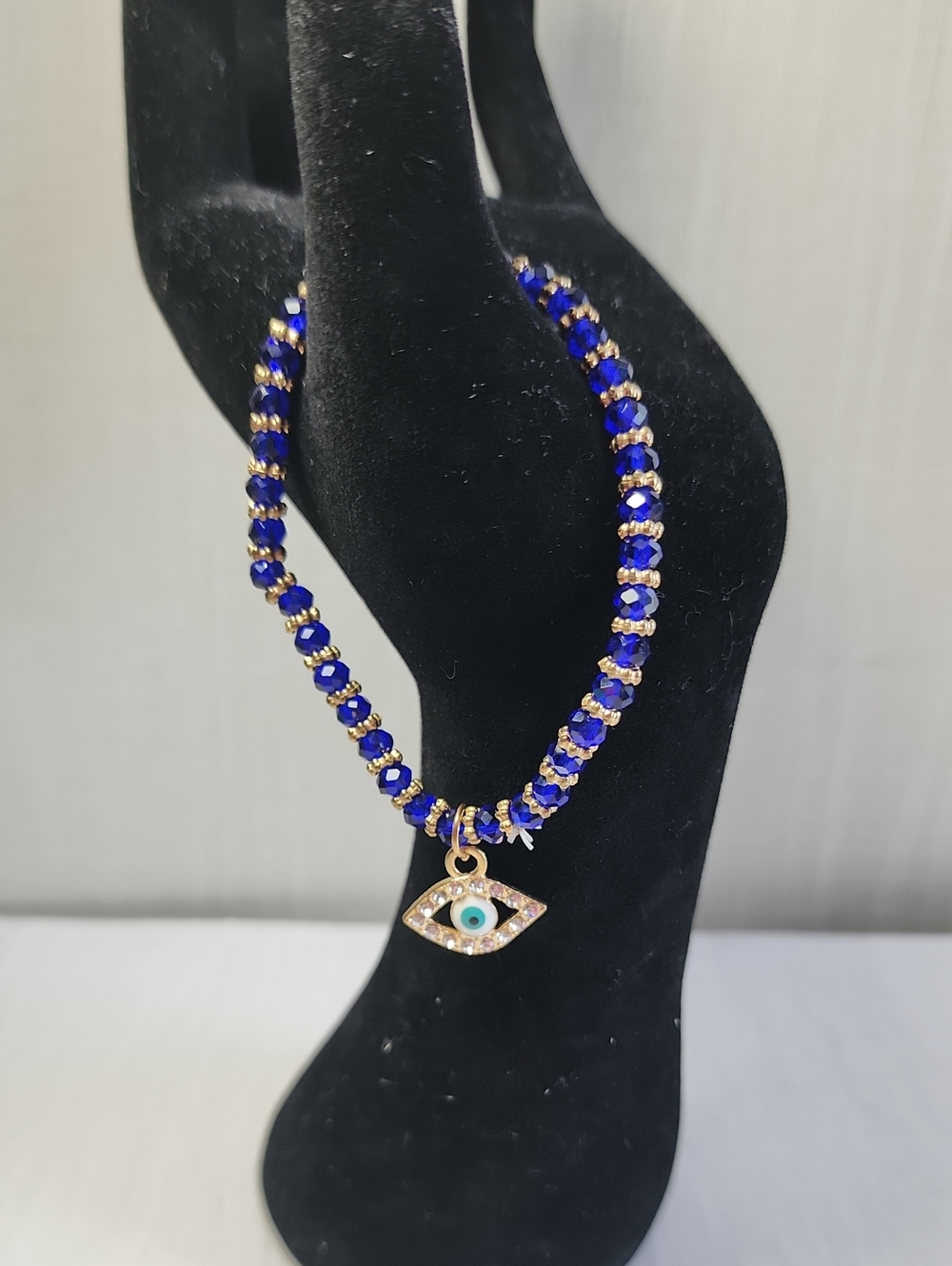 Blue Beaded Evil Eye Bracelet - handmade by em